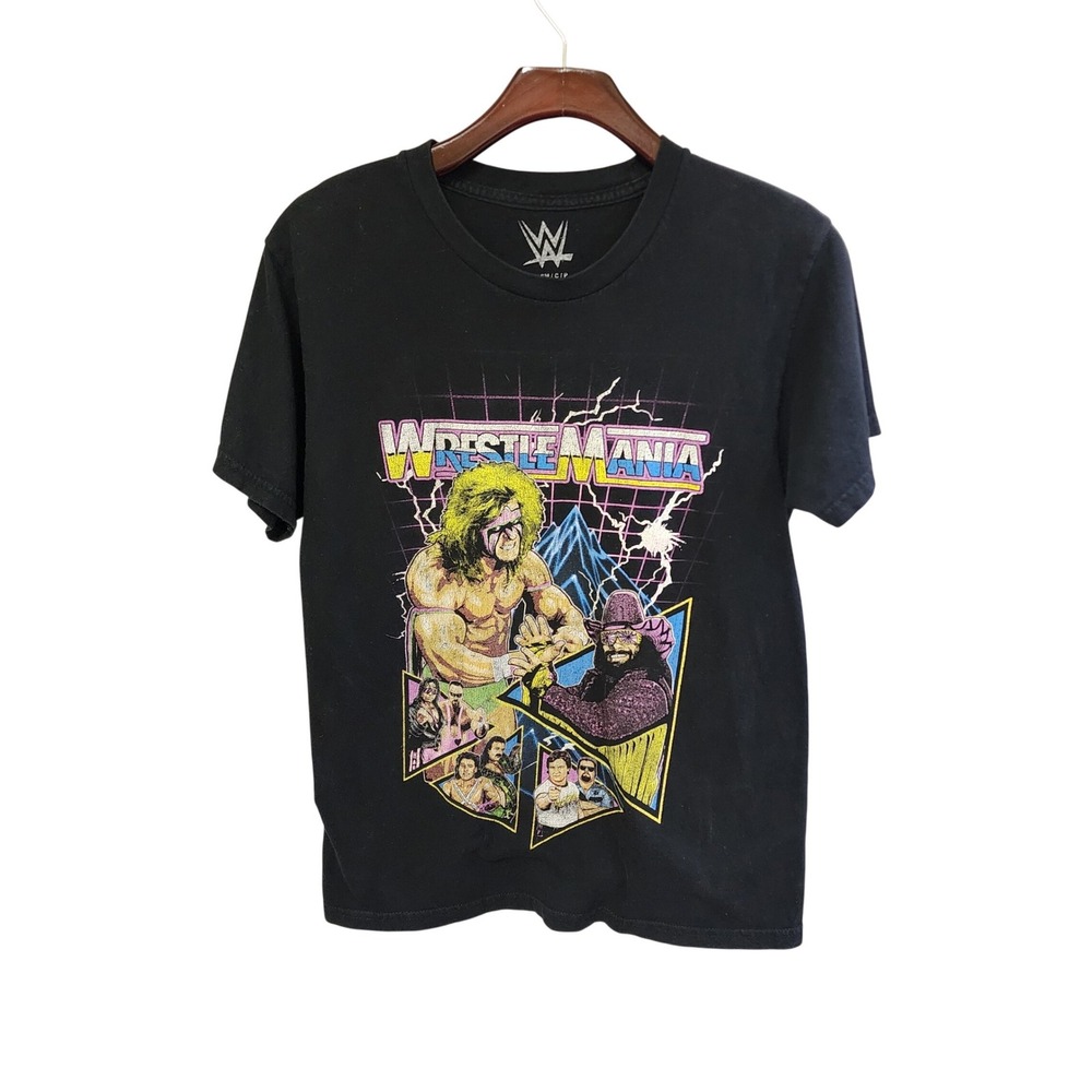 WWE WrestleMania Vintage Graphic T-Shirt Black Ultimate Warrior Macho Man Small